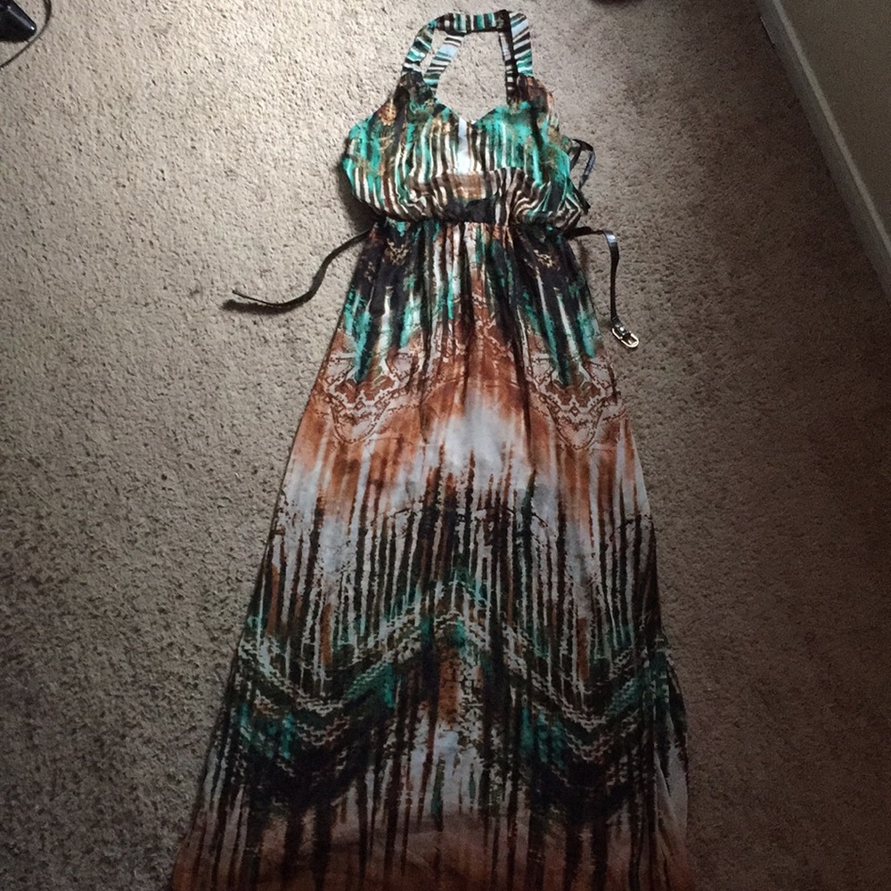 Bisou Bisou teal black and terra-cotta dress sz 4